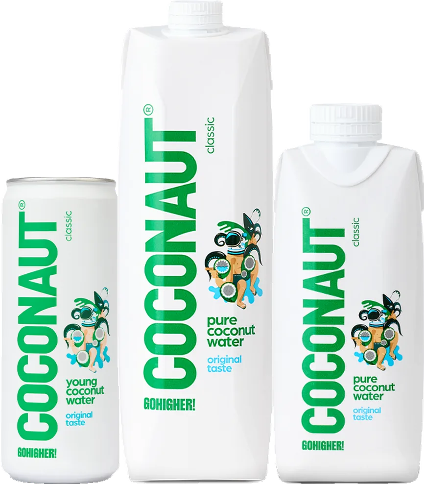 Coconaut Classic in allen drei puren Formaten: Dose, Tetra Pak und Literpackung