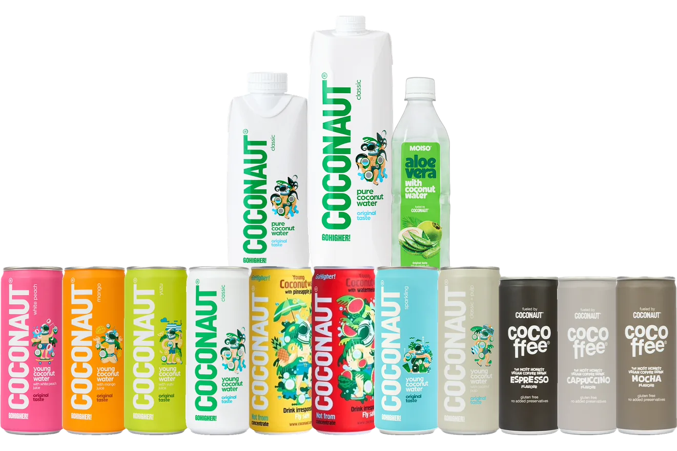 Das ganze Coconaut Sortiment nebeneinander aufgestellt
