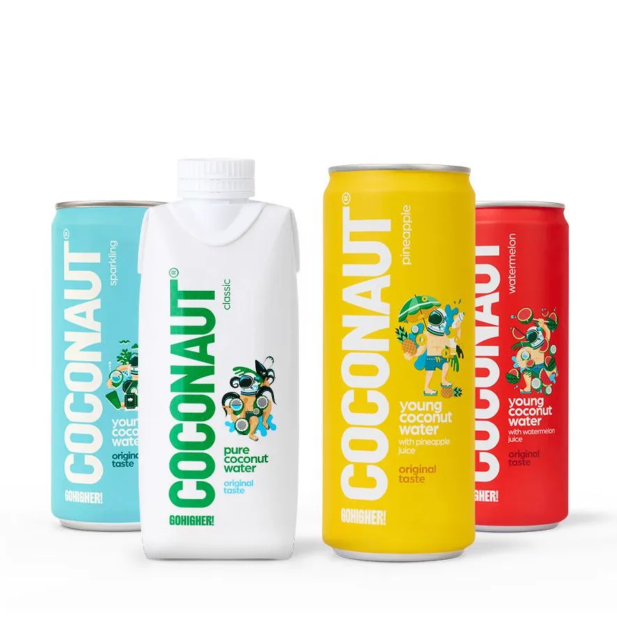 Vier Coconaut Dosen: Sparkling, Classic, Ananas und Wassermelone